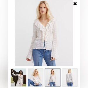 LOFT Pointelle Ruffle Tie Cuff BohoTop. Size Medium. Color Cream. NWT